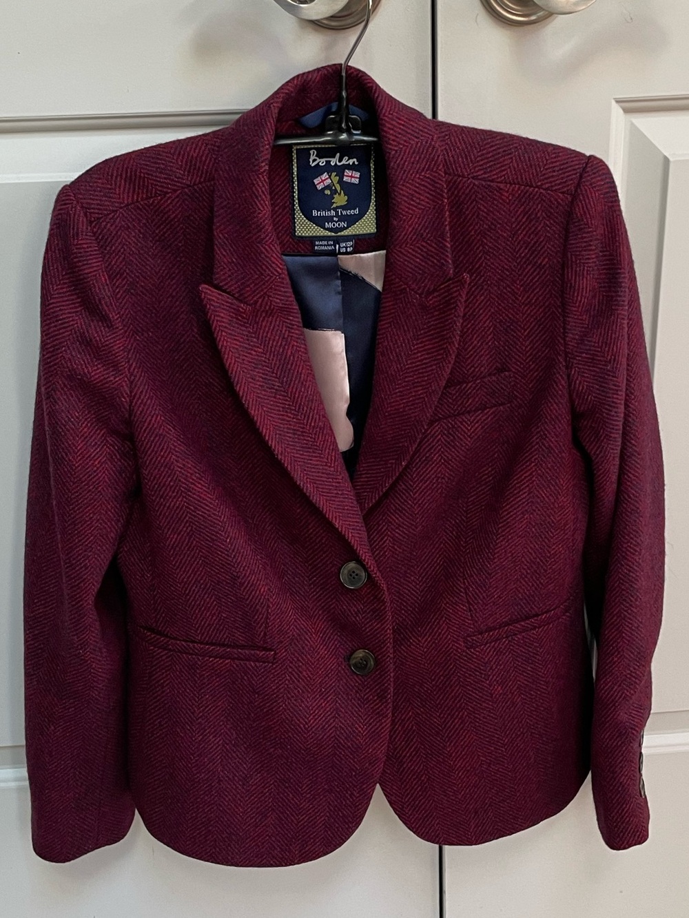 Boden British Elizabeth Tweed 100% Wool Herringbone by Moon Blazer Jacket Lined